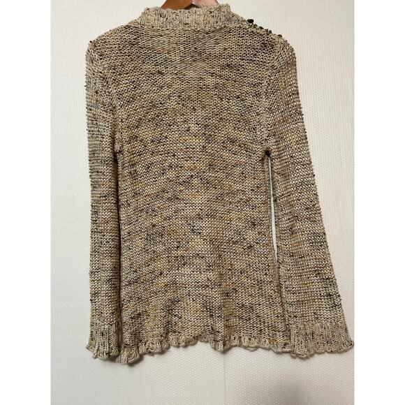 BCBG MAXAZRIA Womens Tan Brown Beige Studded Beaded Big Button Sweater Jacket M - Picture 8 of 10